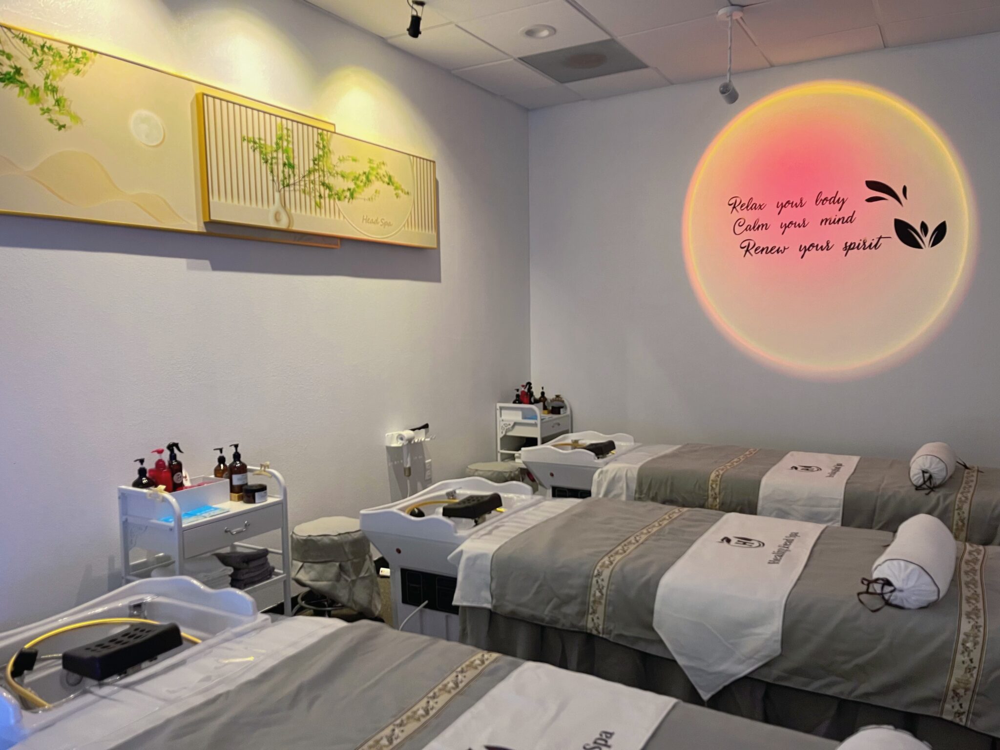 Clean, professional medical spa treatment room with neutral tones at Healing head spa in Fort Worth